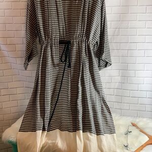 The Handloom Boho Grey Striped‎ Vest Kimono OS